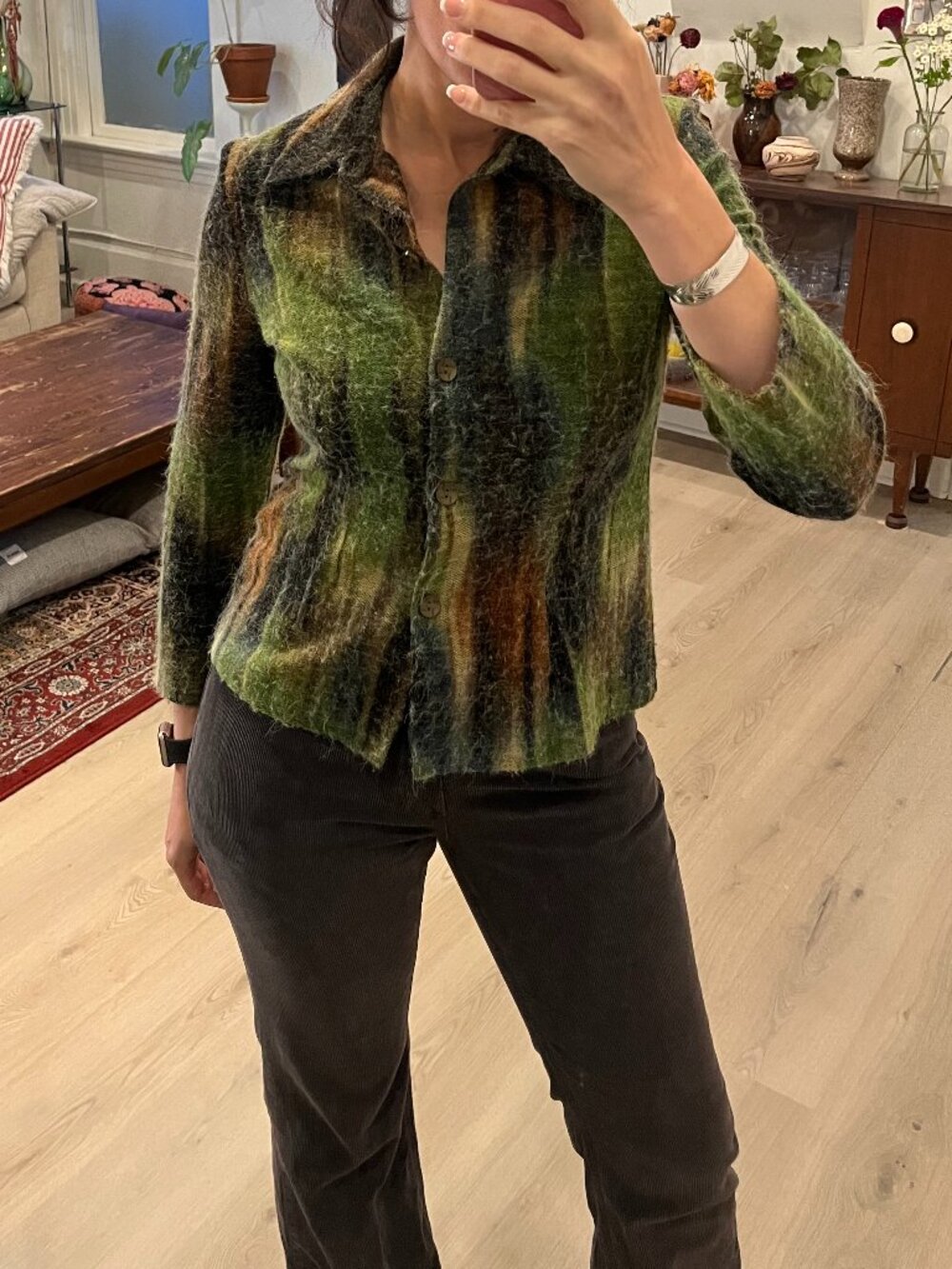 Mohair Button Front long sleeve Top